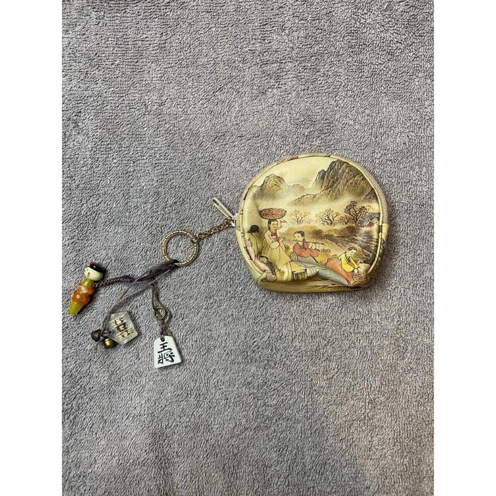 Vintage Japanese Print Clasp Coin Purse with Charms 3.5"
